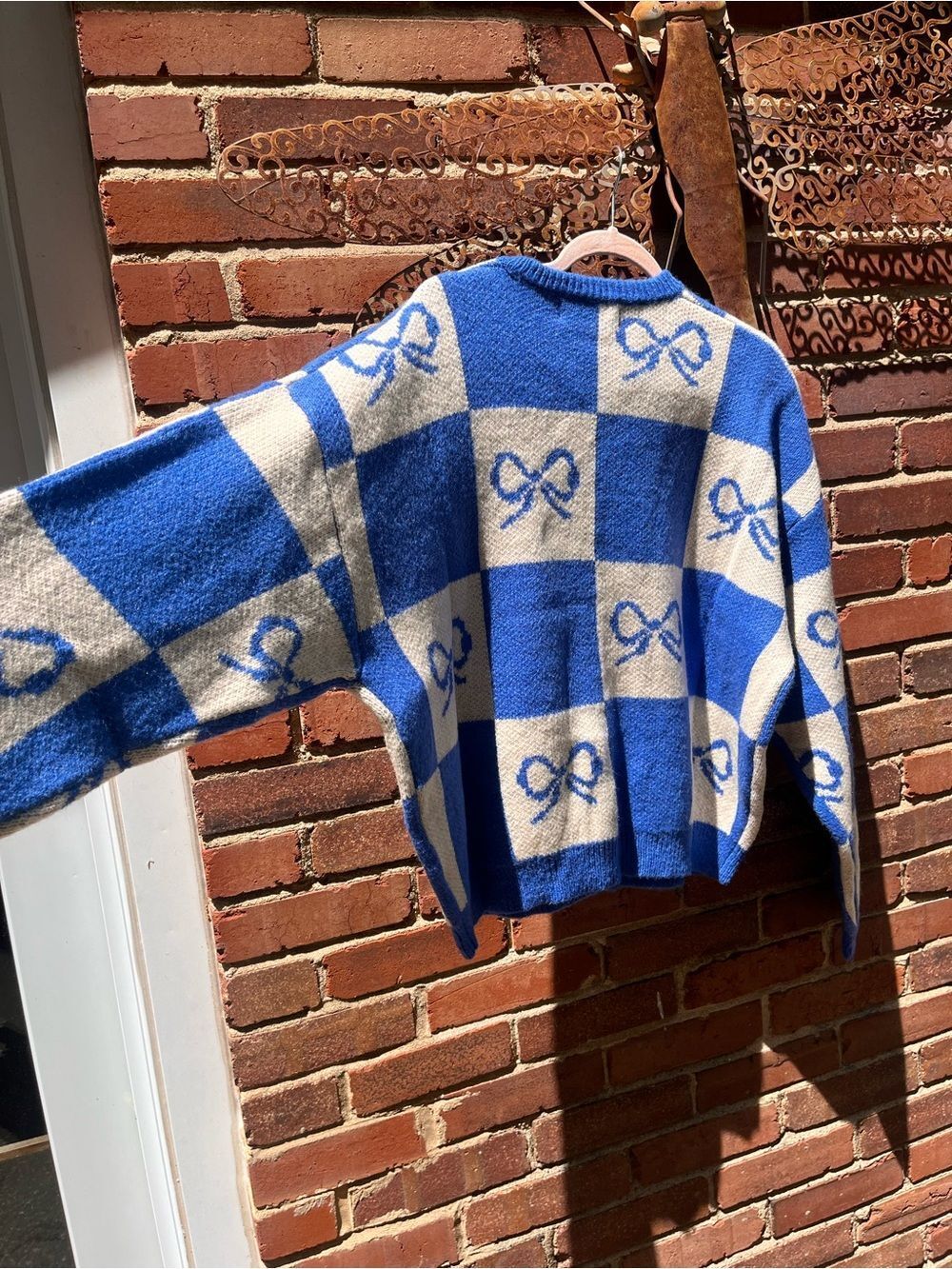 Lisa Says Gah Bow Check Lauda Cardi Sweater NWT - Picture 10 of 11